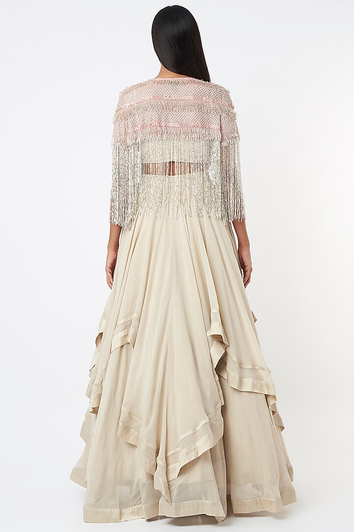 Beige Tasselled Cape Set by Maison Blu at Pernia's Pop Up Shop