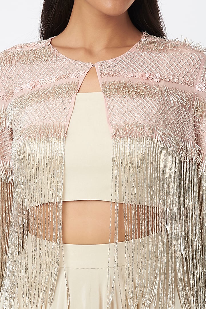 Beige Tasselled Cape Set by Maison Blu at Pernia's Pop Up Shop