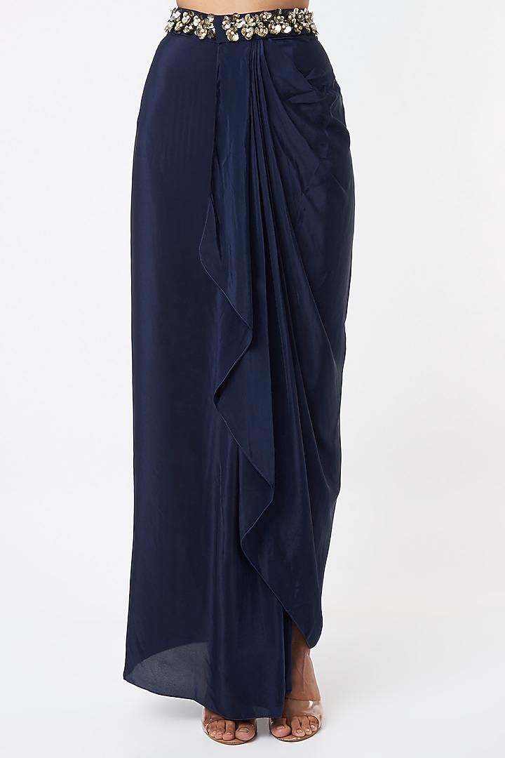 Midnight Blue Tasselled Ruffled Cape Set by Maison Blu at Pernia's Pop Up Shop