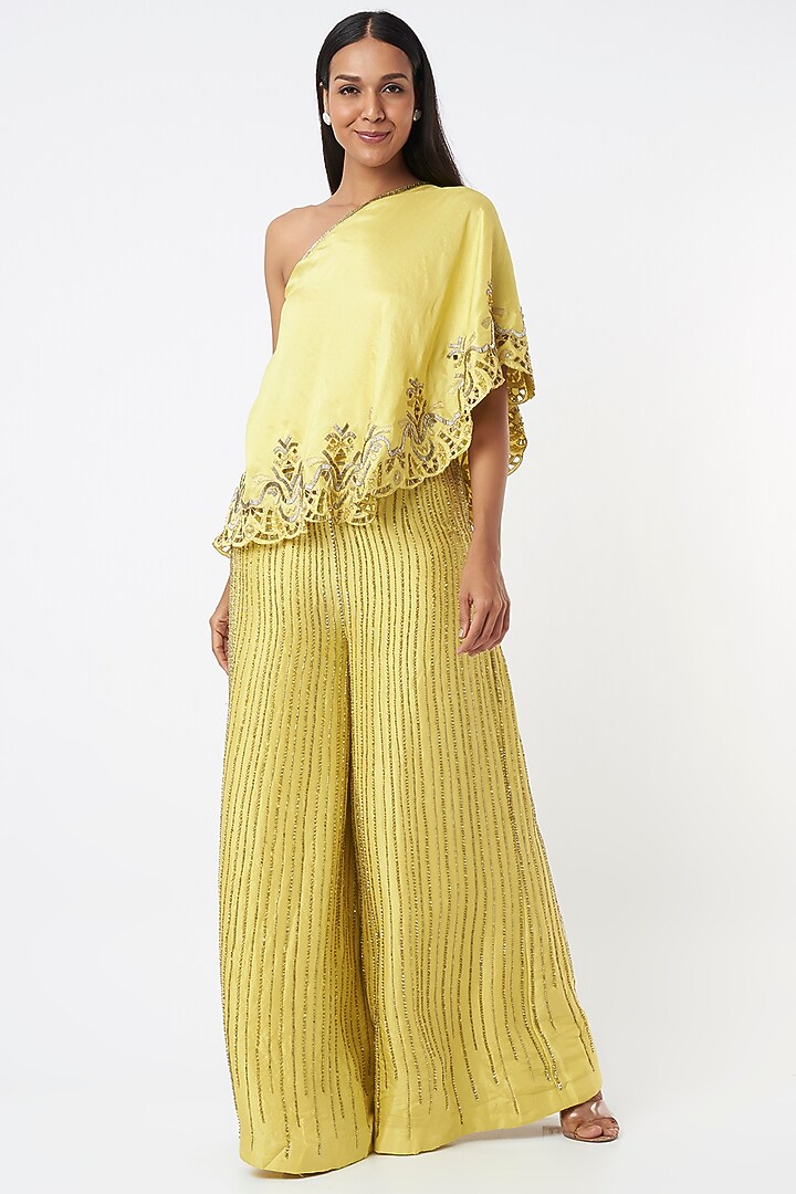 Yellow Cutwork Cape Set by Maison Blu at Pernia's Pop Up Shop