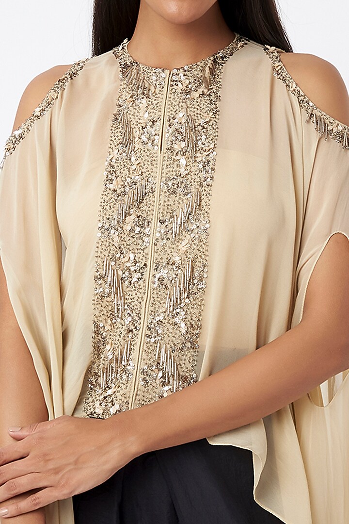 Beige Cold Shoulder Cape Set by Maison Blu at Pernia's Pop Up Shop