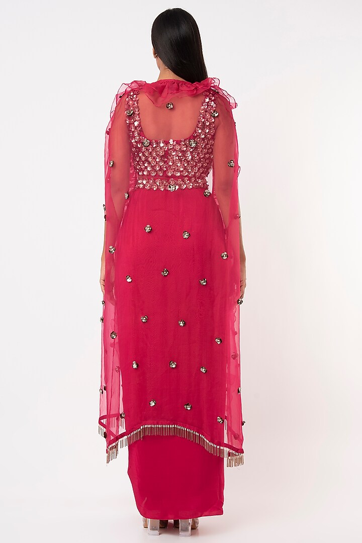 Red Tasselled Ruffled Cape Set by Maison Blu at Pernia's Pop Up Shop