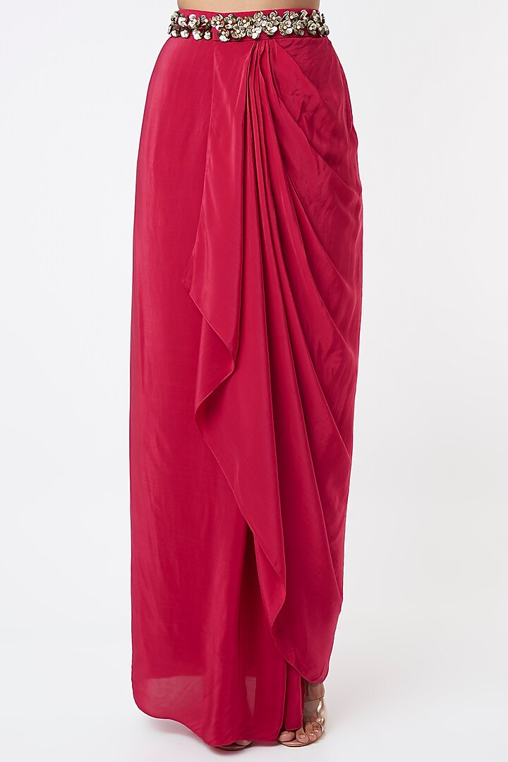 Red Tasselled Ruffled Cape Set by Maison Blu at Pernia's Pop Up Shop