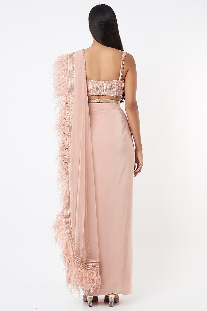 Blush Pink Crepe Draped Wedding Saree Set by Maison Blu at Pernia's Pop Up Shop