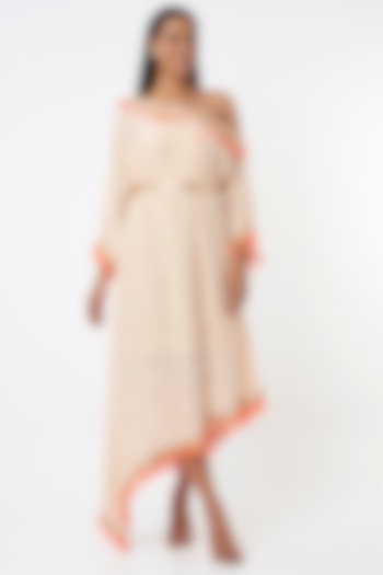 Peach Tasselled Off-Shoulder Cocktail Dress by Maison Blu at Pernia's Pop Up Shop