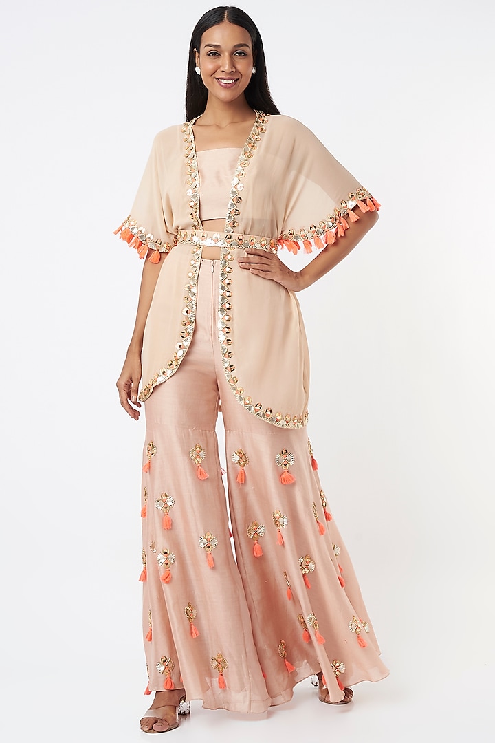 Peach Tasseled Gharara Set by Maison Blu at Pernia's Pop Up Shop