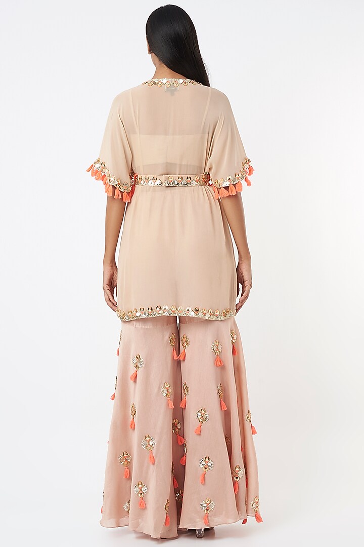 Peach Tasseled Gharara Set by Maison Blu at Pernia's Pop Up Shop