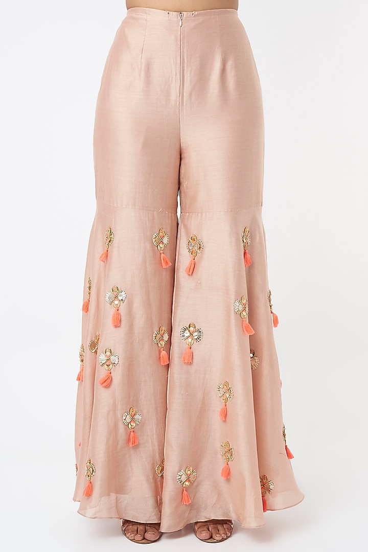 Peach Tasseled Gharara Set by Maison Blu at Pernia's Pop Up Shop