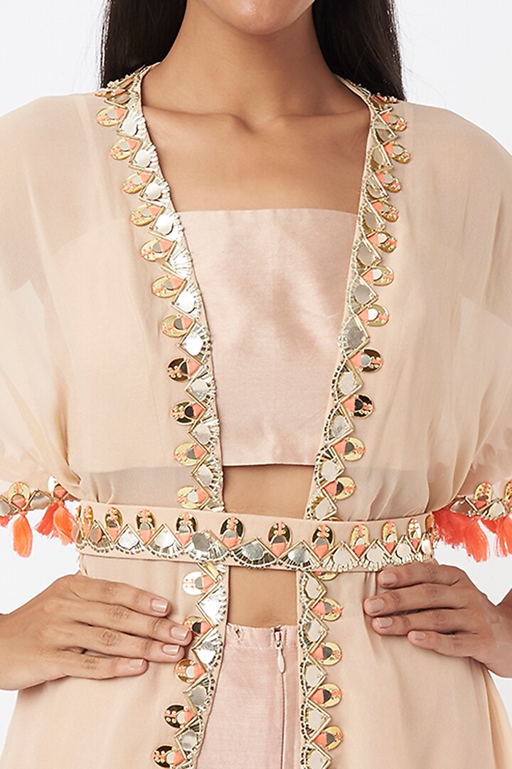 Peach Tasseled Gharara Set by Maison Blu at Pernia's Pop Up Shop