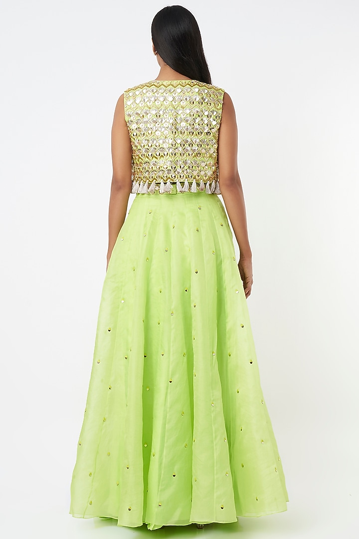 Neon Green Tasseled Jacket Set by Maison Blu at Pernia's Pop Up Shop