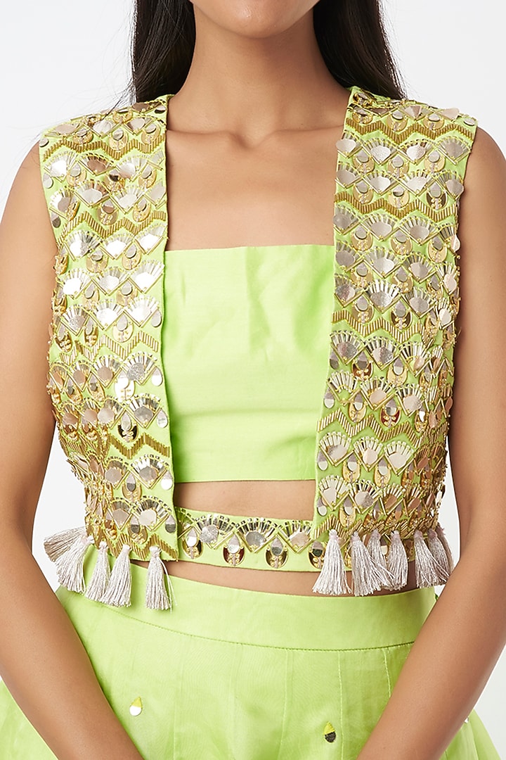 Neon Green Tasseled Jacket Set by Maison Blu at Pernia's Pop Up Shop