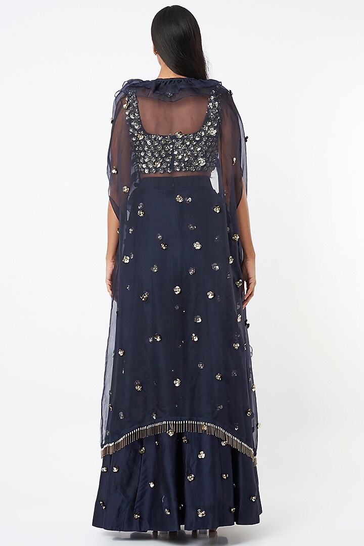 Midnight Blue Chanderi Silk Wedding Sharara Set by Maison Blu at Pernia's Pop Up Shop