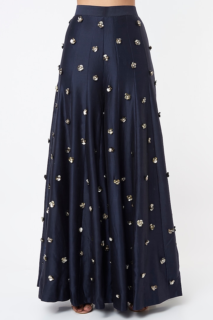 Midnight Blue Chanderi Silk Wedding Sharara Set by Maison Blu at Pernia's Pop Up Shop