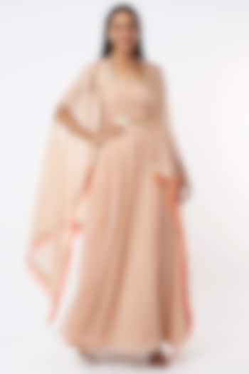 Peach Georgette Gown by Maison Blu