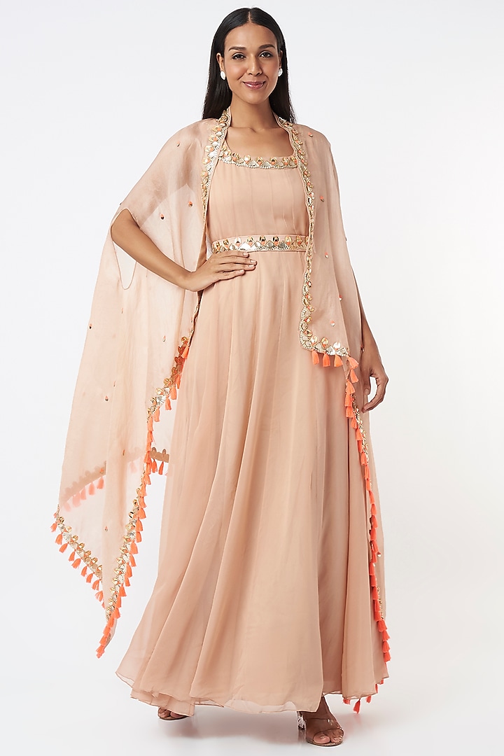 Peach Georgette Gown by Maison Blu