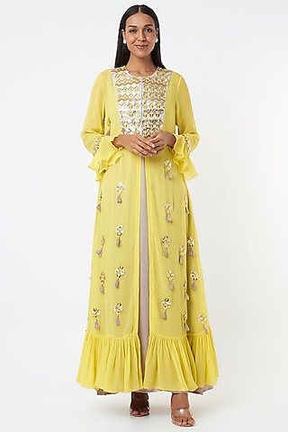 Yellow Tasseled Jacket Dress by Maison Blu