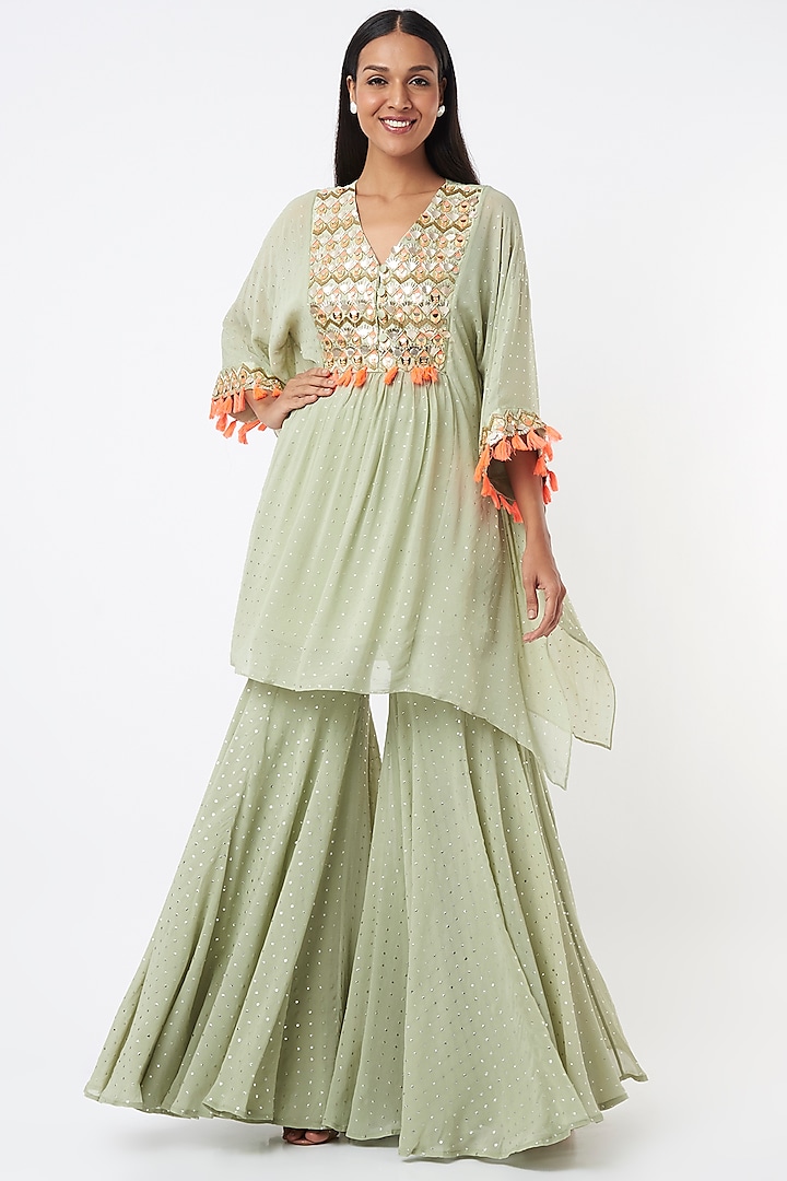 Dusty Green Tasselled Kaftan Set by Maison Blu