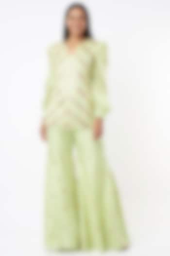 Pista Chanderi Silk Gharara Set by Maison Blu at Pernia's Pop Up Shop