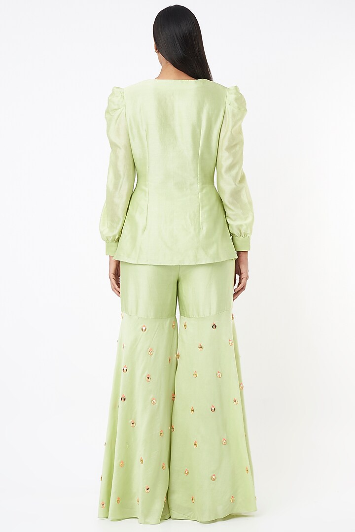 Pista Chanderi Silk Gharara Set by Maison Blu at Pernia's Pop Up Shop