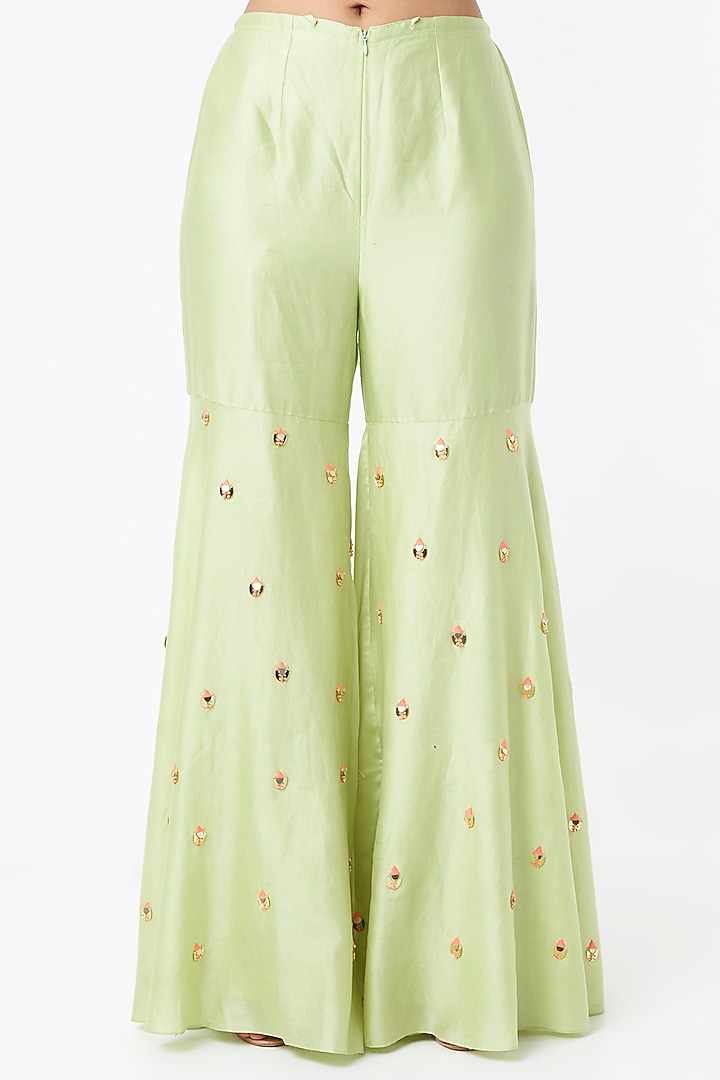 Pista Chanderi Silk Gharara Set by Maison Blu at Pernia's Pop Up Shop