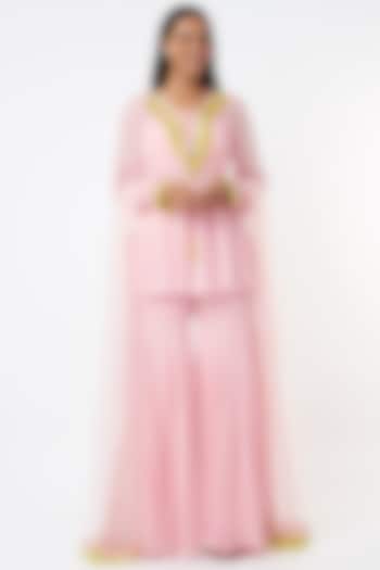 Blush Pink Foil Georgette Sharara Set by Maison Blu