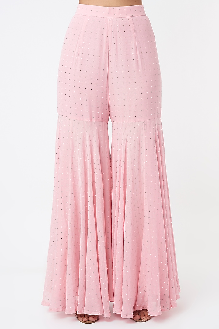 Blush Pink Foil Georgette Wedding Sharara Set by Maison Blu at Pernia's Pop Up Shop