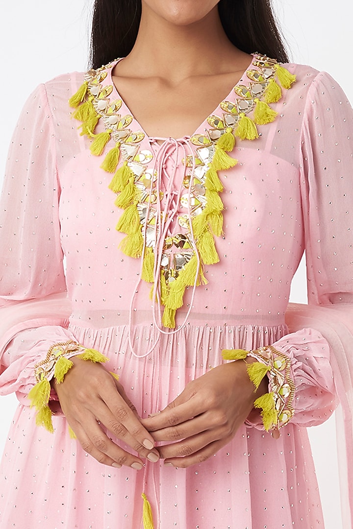Blush Pink Foil Georgette Wedding Sharara Set by Maison Blu at Pernia's Pop Up Shop