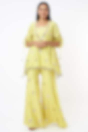 Yellow Sharara Set With Butti Work by Maison Blu