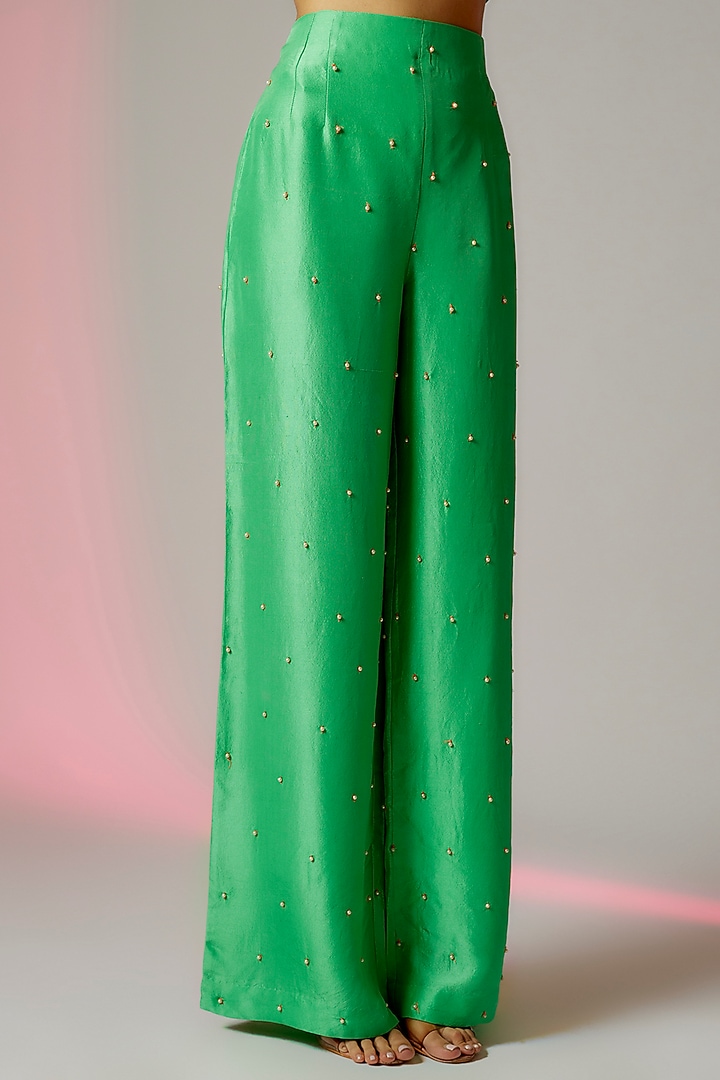 Green Dupion Silk Embroidered Co-Ord Set by Maison Blu at Pernia's Pop Up Shop