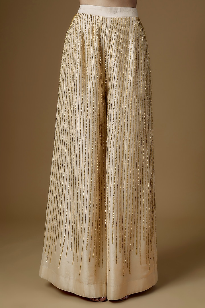 Ivory Dupion Silk Tikki Embroidered Blazer Set by Maison Blu at Pernia's Pop Up Shop