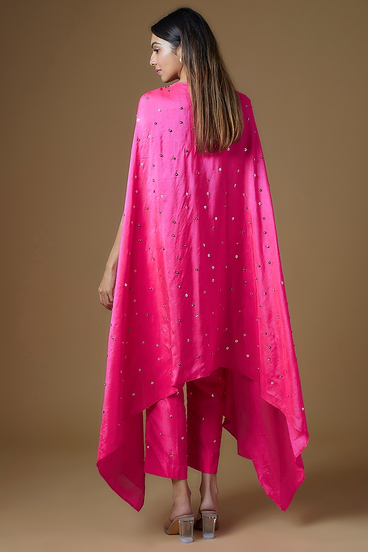 Pink Dupion Silk Sequins Embroidered Cape Set by Maison Blu at Pernia's Pop Up Shop