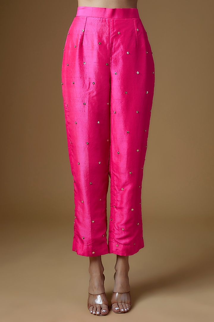 Pink Dupion Silk Sequins Embroidered Cape Set by Maison Blu at Pernia's Pop Up Shop