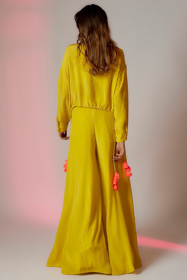 Yellow Crepe Wedding Sharara Set by Maison Blu at Pernia's Pop Up Shop
