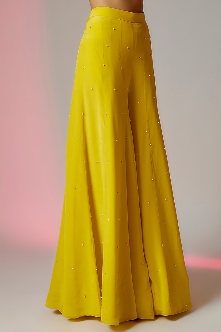 Yellow Crepe Wedding Sharara Set by Maison Blu at Pernia's Pop Up Shop