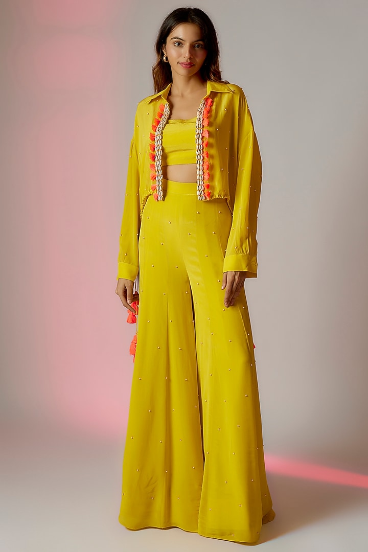 Yellow Crepe Wedding Sharara Set by Maison Blu at Pernia's Pop Up Shop