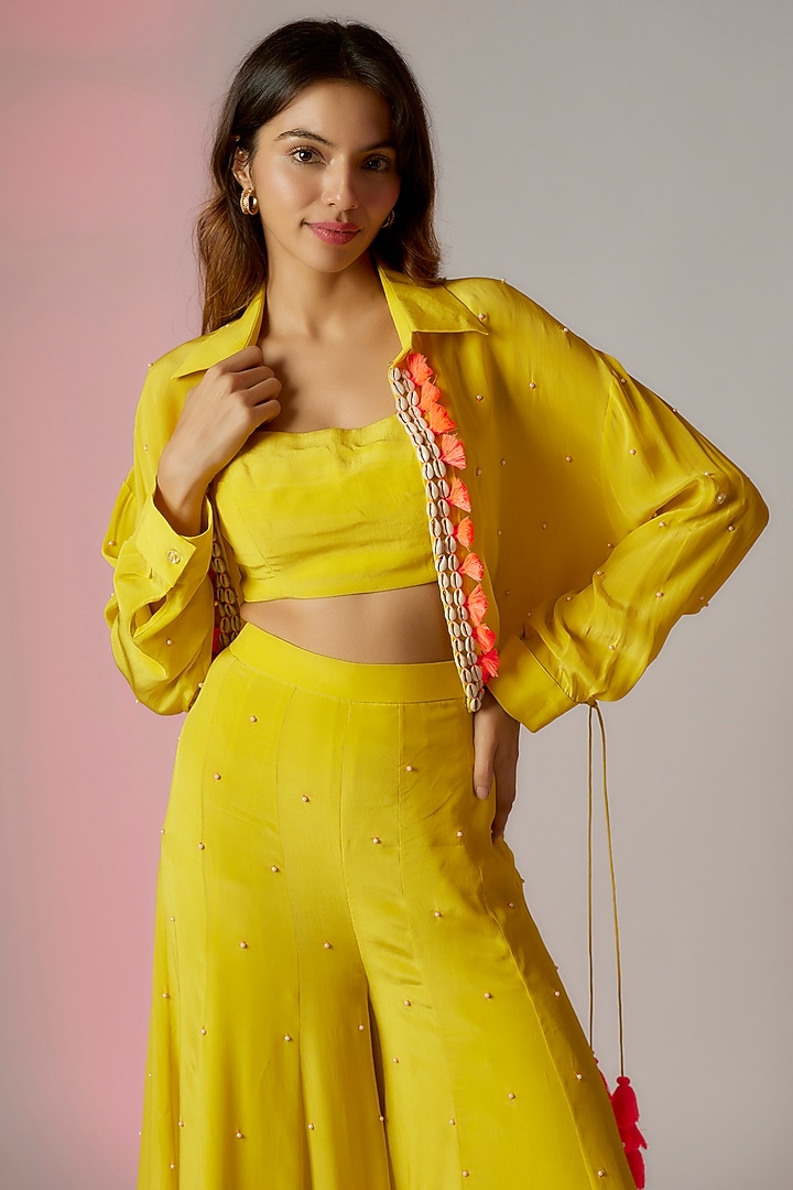 Yellow Crepe Wedding Sharara Set by Maison Blu at Pernia's Pop Up Shop