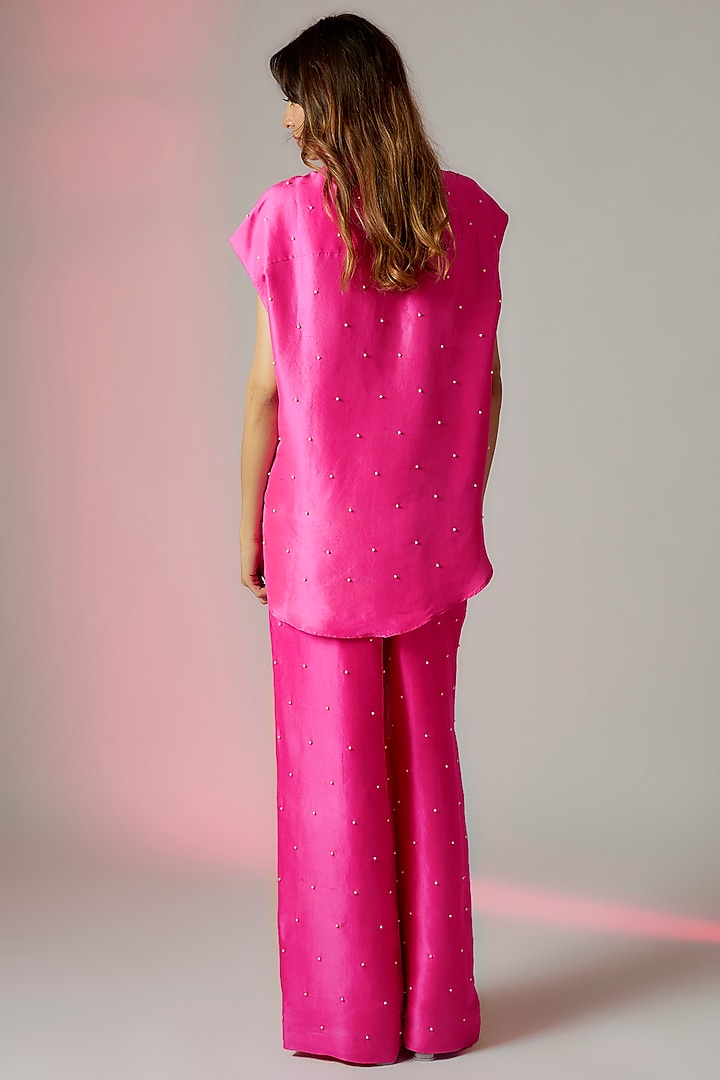 Hot Pink Dupion Silk Embroidered Co-Ord Set by Maison Blu at Pernia's Pop Up Shop