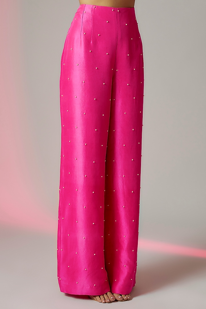 Hot Pink Dupion Silk Embroidered Co-Ord Set by Maison Blu at Pernia's Pop Up Shop