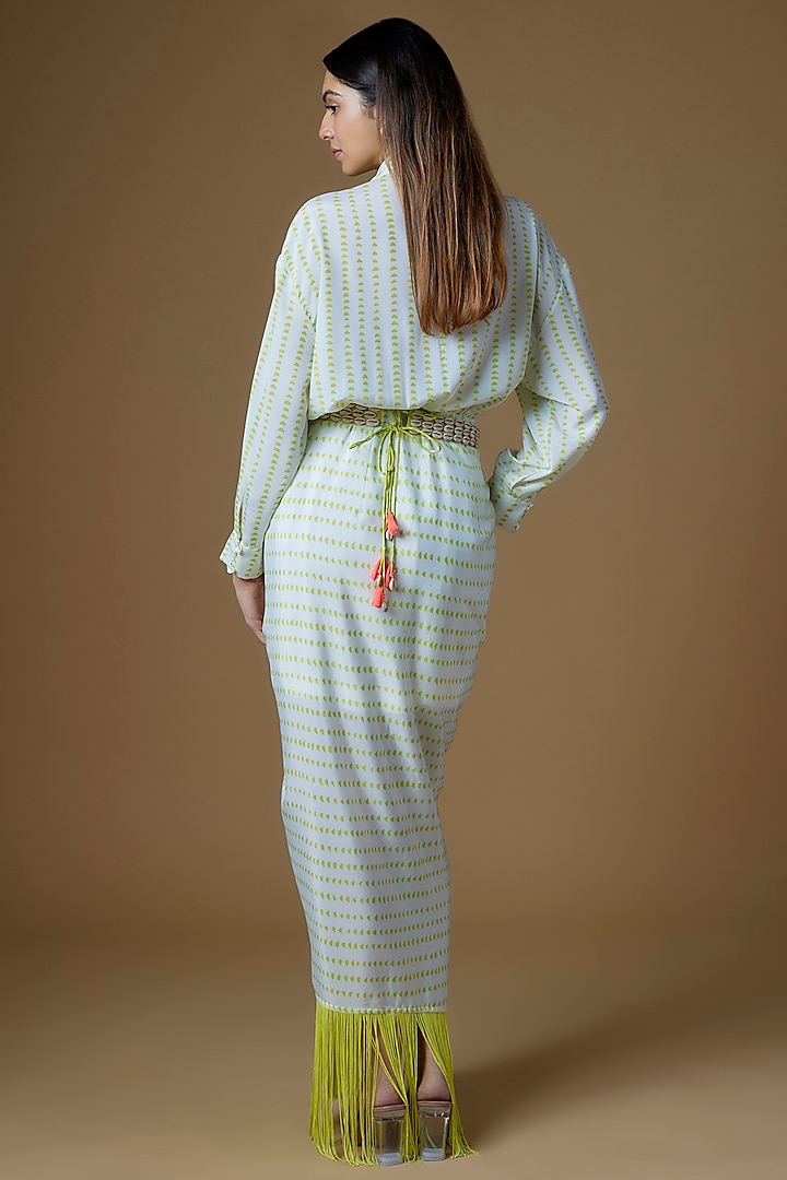 White & Neon Crepe Draped Vacation Dress by Maison Blu at Pernia's Pop Up Shop