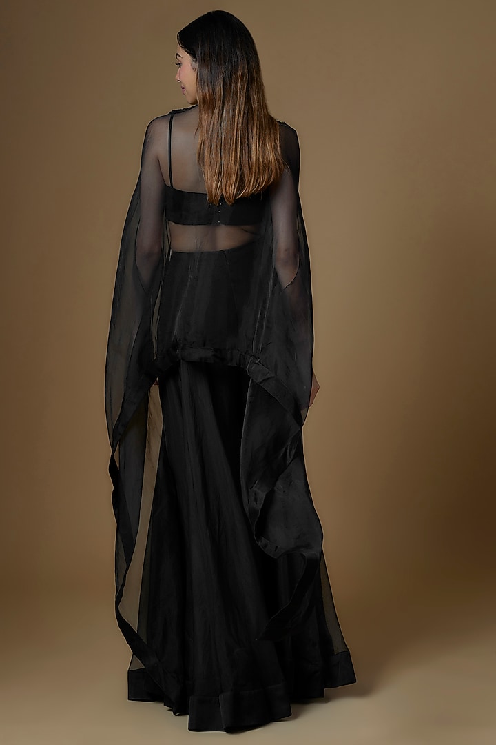 Black Organza Embroidered Cape Set by Maison Blu at Pernia's Pop Up Shop