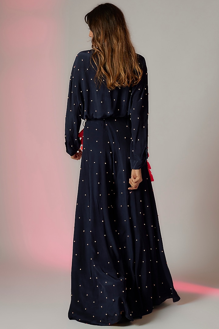 Midnight Blue Crepe Embroidered Wedding Sharara Set by Maison Blu at Pernia's Pop Up Shop