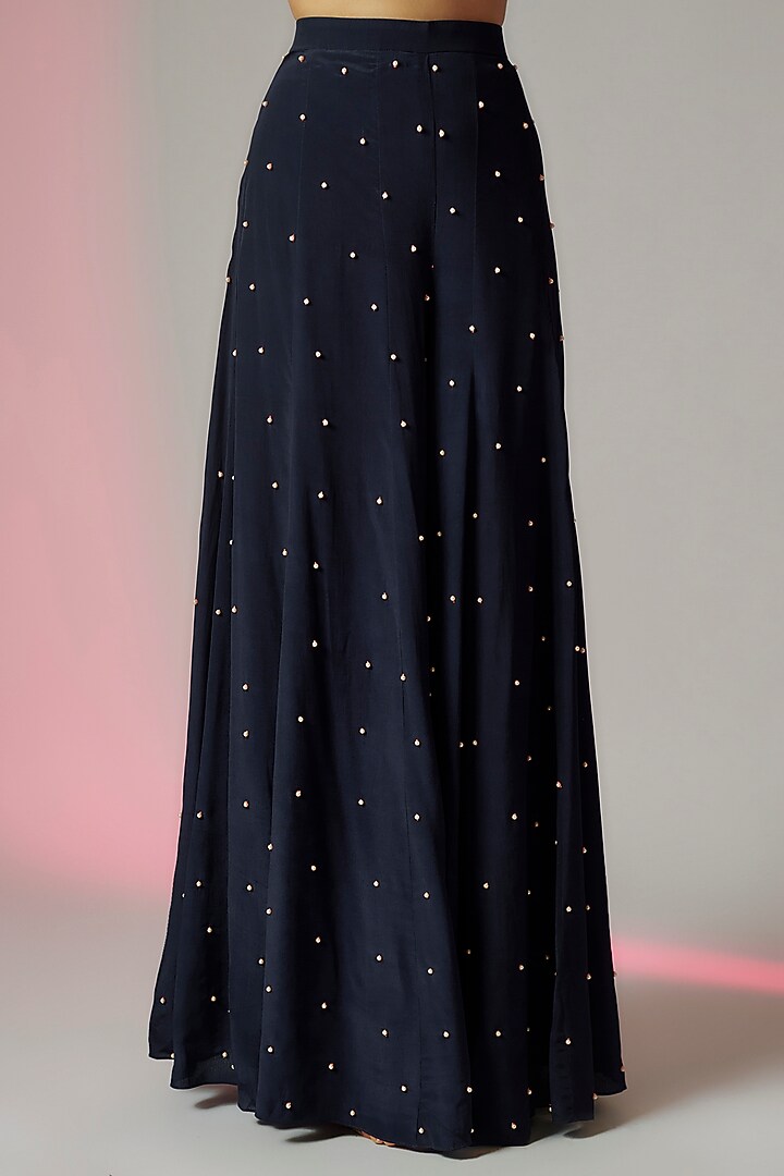 Midnight Blue Crepe Embroidered Wedding Sharara Set by Maison Blu at Pernia's Pop Up Shop