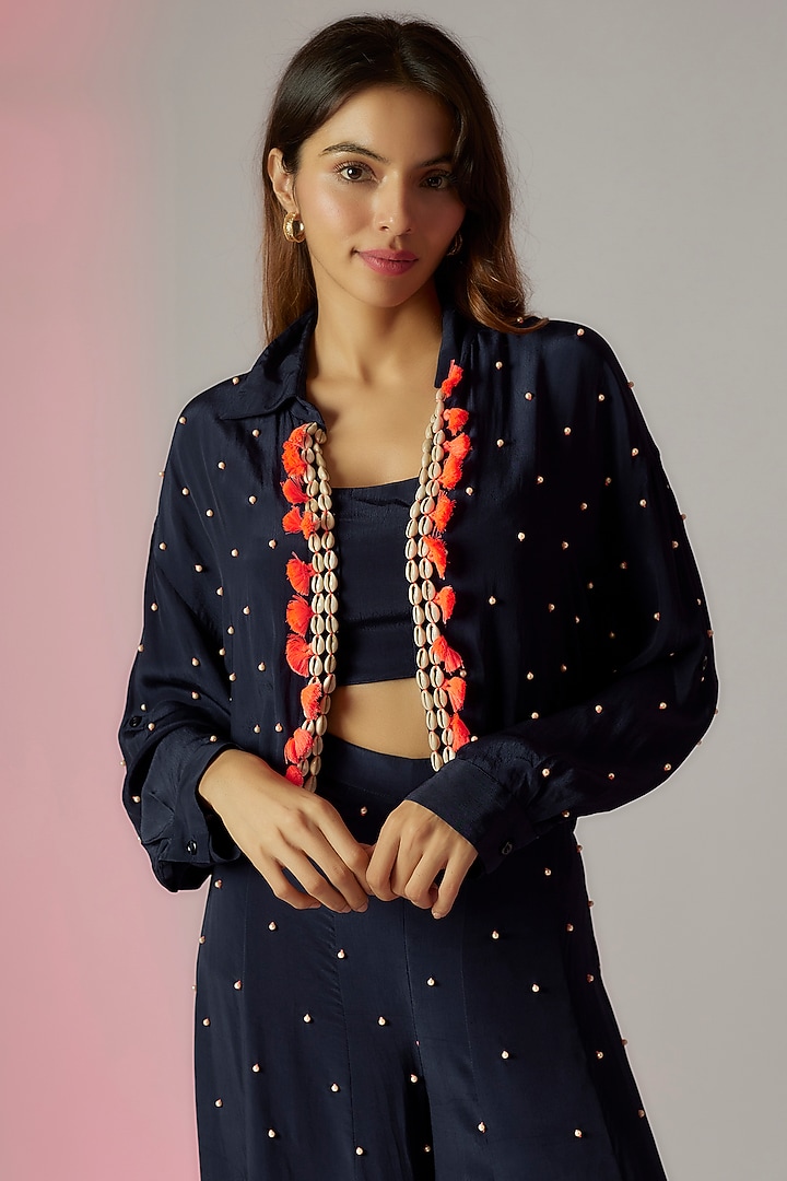 Midnight Blue Crepe Embroidered Wedding Sharara Set by Maison Blu at Pernia's Pop Up Shop