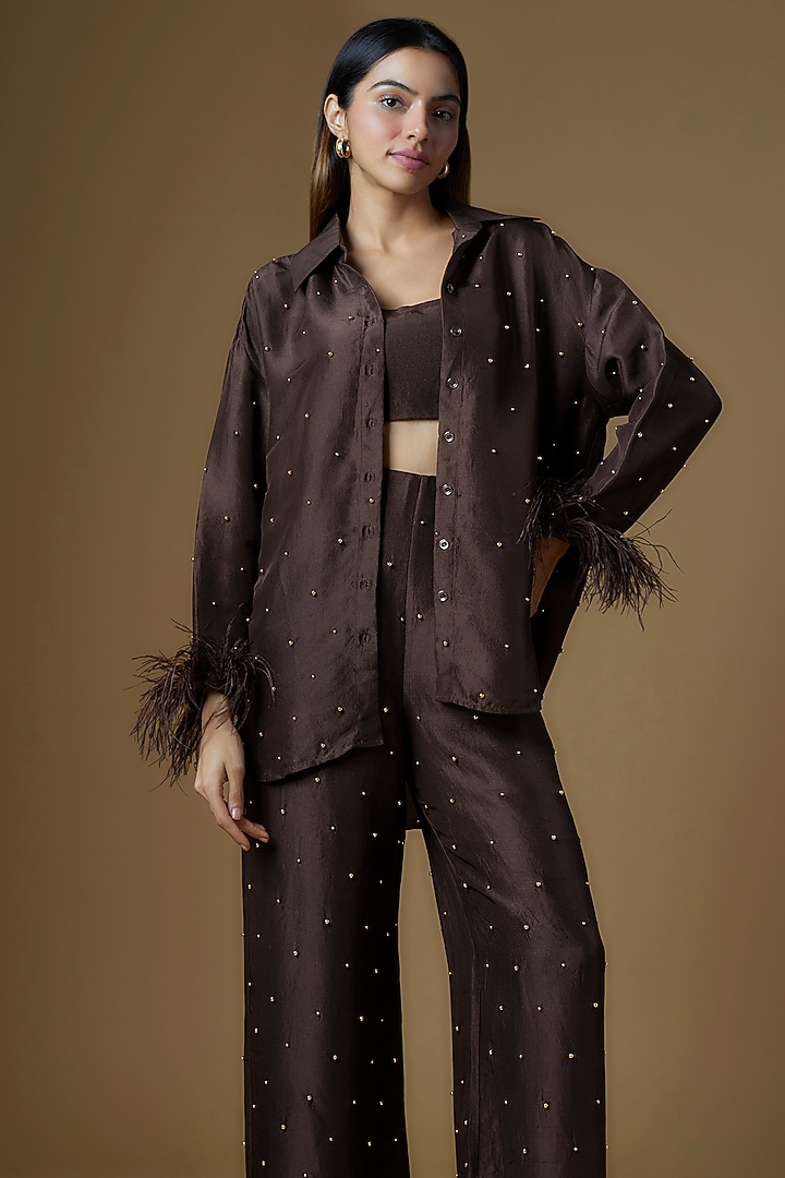 Brown Dupion Silk Co-Ord Set by Maison Blu at Pernia's Pop Up Shop