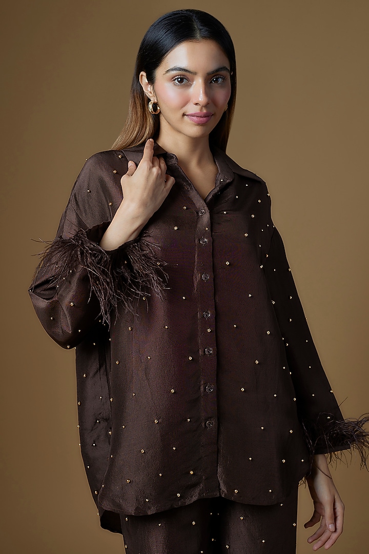 Brown Dupion Silk Co-Ord Set by Maison Blu at Pernia's Pop Up Shop