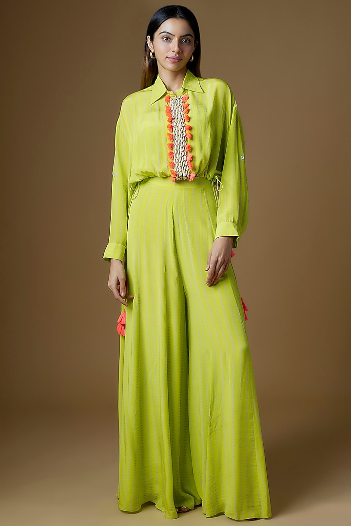 Neon Green Crepe Wedding Sharara Set by Maison Blu at Pernia's Pop Up Shop