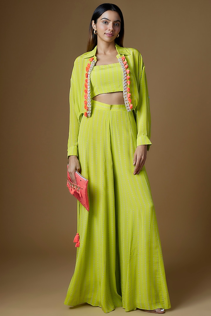 Neon Green Crepe Wedding Sharara Set by Maison Blu at Pernia's Pop Up Shop