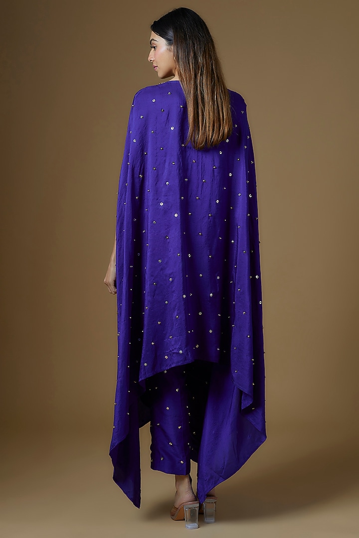 Electric Blue Dupion Silk Sequins Embroidered Cape Set by Maison Blu at Pernia's Pop Up Shop