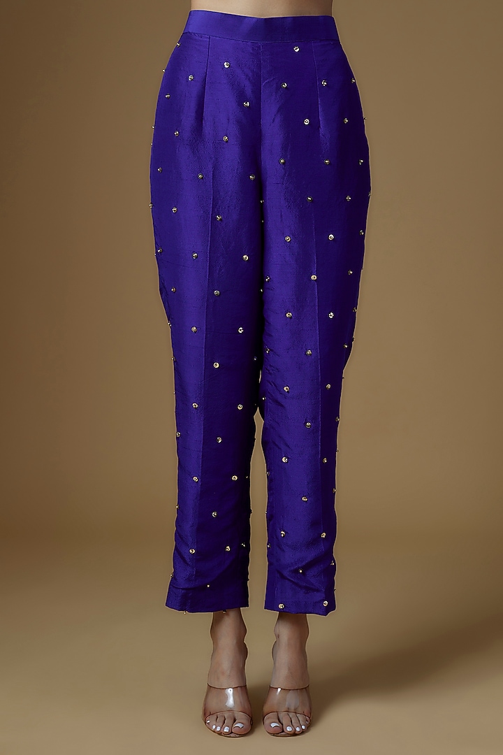 Electric Blue Dupion Silk Sequins Embroidered Cape Set by Maison Blu at Pernia's Pop Up Shop