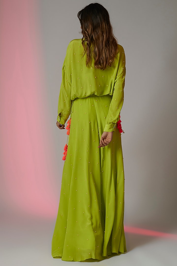 Neon Green Crepe Embroidered Wedding Sharara Set by Maison Blu at Pernia's Pop Up Shop